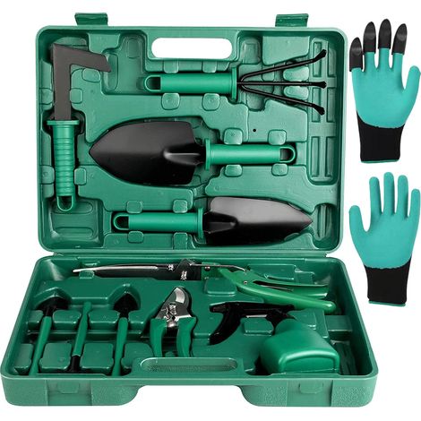 Set di attrezzi da giardinaggio, set di 11 attrezzi manuali da giardinaggio con scatola portaoggetti, attrezzi per esterni, manici ergonomici (1/5)