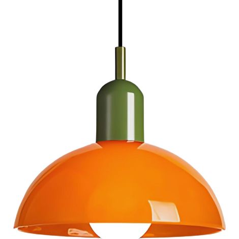 Suspension Moderne Verre Coupole Métal Réglable, Lampe Suspendue Plafond Industriel E27 pour Cuisine Îlot Salle à Manger Loft (Orange, 25cm)
