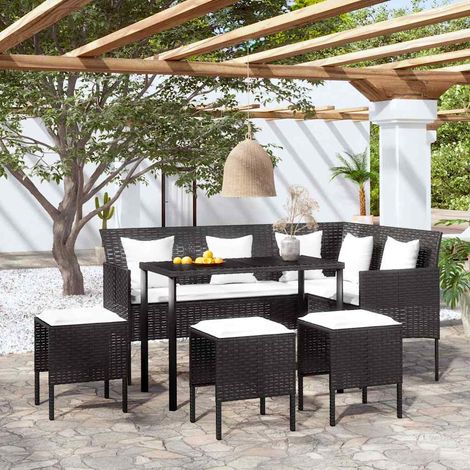 Ensemble Canapés droits de relaxation en L 5pcs Canapé relax - Canapé de salon avec coussins Résine tressée Noir BV753789 - BonneVie (1/5)