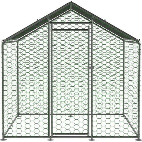 CHICFURN Gallinero de metal plateado 203x197x200 cm con techo PE y cerradura (1/5)
