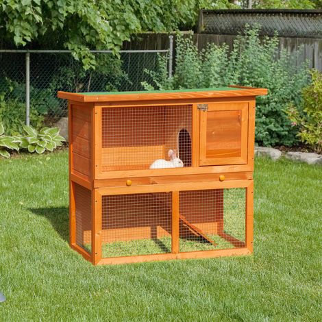 PawHut Clapier à lapin cage à lapin 2 étages plateau coulissant rampe et toit ouvrant 90L x 45l x 80H cm