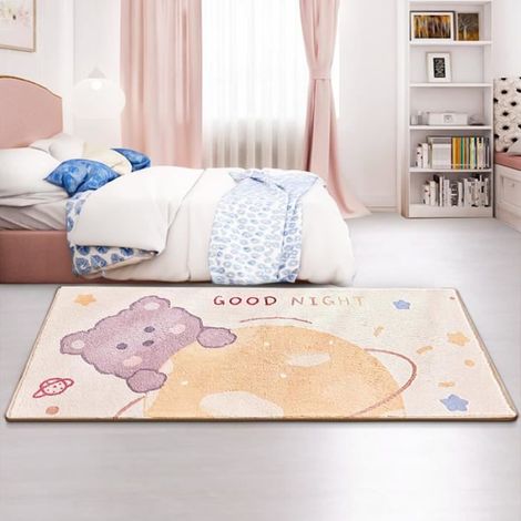 Tapis de chambre - MERKMAK - Rectangle - 80x160cm - Intérieur- Polypropylène - Motif mignon - Crème (1/4)