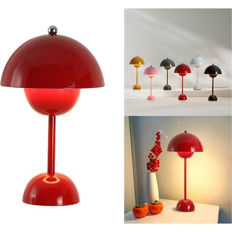 Lampe de table LED minimaliste, à intensité variable, idéale pour les bars, chambres, restaurants, coins bureau, à brancher (3 couleurs, bouton-poussoir), rouge carmin (1/5)
