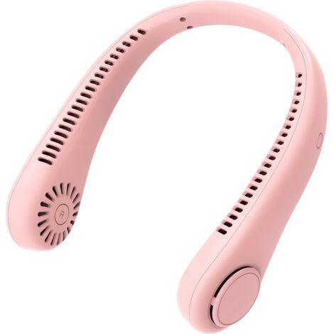 Ventilador de cuello portátil sin aspas con correa de muñeca manos libres, rotación de 360° y 3 velocidades ajustables (rosa). Nivel de ruidoDe 36 a 45 añosdB(A). (1/5)