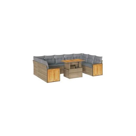 Salon de jardin avec coussins 10pcs beige résine tressée acacia (1/5)