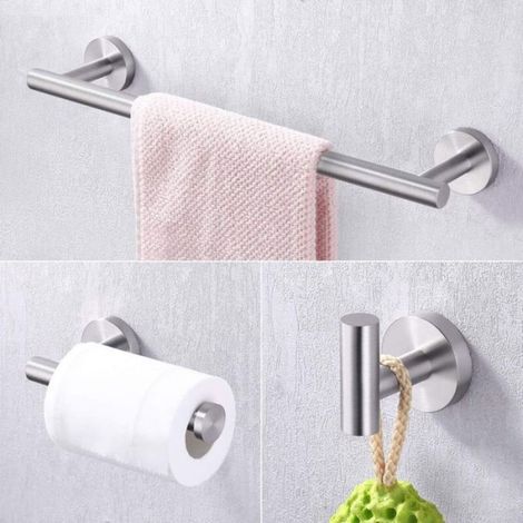Support Serviette - Porte-Rouleau Papier Toilette - Crochet Salle De Bain - Acier Inoxydable SUS304 - Finition Noire Mat - Lot De 3 Pièces (1/5)