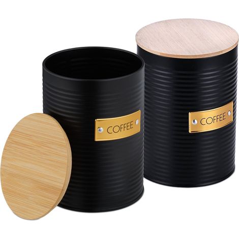 Bote de café hermético decorativo cocina 16 x 11 cm de metal negro y bambú natural 130017320 (1/3)