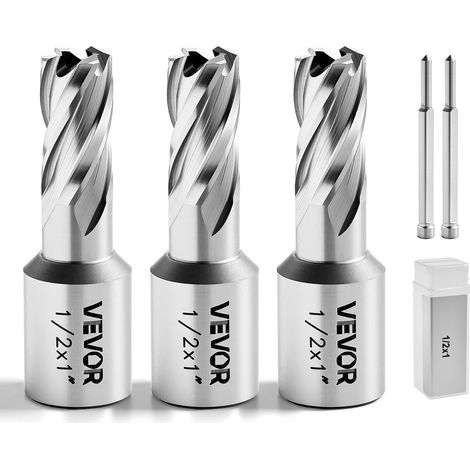 Kit de Fraises Annulaires HSS, 5 Pièces, Fraises à Carotter pour Perceuse Magnétique, Queue Weldon, Profondeur de Coupe 50,8 mm, Diamètre 12,7 mm, 2 Goupilles Pilotes, 3 Boîtiers en Plastique (1/5)