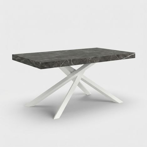 Tavolo allungabile moderno gambe bianche 10 posti 140/220x90 Singapore - Effetto marmo nero