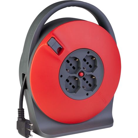Poly Pool PP2753 Avvolgicavo 15 m Sezione Cavo 3G1,5 mm² con 4 Prese Pluristandard e Spina Salvaspazio Italiana Grande 16 A con Manico e Disgiuntore Termico (1/5)
