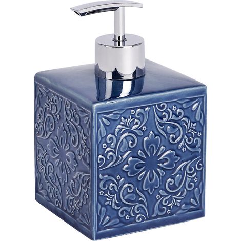 Wenko – Distributeur de savon céramique blanc 500 ml – Application rapide – Design élégant avec ornement floral – Pour salle de bain moderne