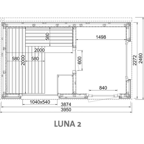 Infraworld Luna 2 Außensauna mit Lärche-Fassadenprofile versch. Fenstergrößen und Inneneinrichtung Luna 2 - Fenster (BxH): 1040 x 540 mm (1/5)