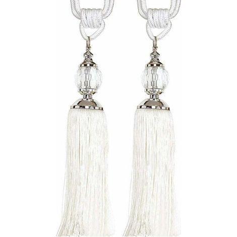 1 paire de cravate de rideau en cristal gland cravate de rideau en corde / pompon fenêtre coton corde cravate boule (blanc) (1/5)