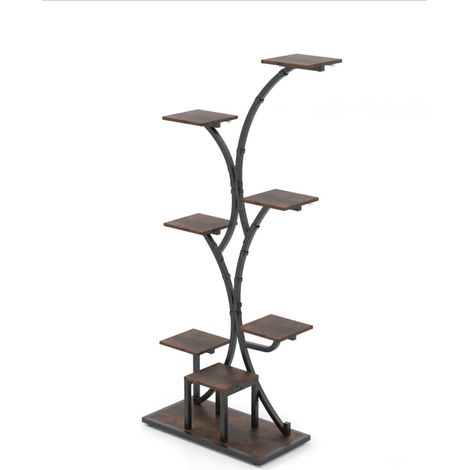 Support de Plante en Métal à 8 Niveaux, Étagère à Fleurs d'Intérieur avec Lampes de Culture, Présentoir de Pots de Fleurs Décoratif, 67 x 30 x 146 cm