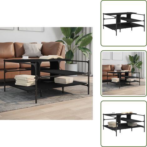 The Living Store Table basse noir 100x100x48,5 cm bois d'ingénierie - Table Basse - Meuble Salon - Table D'appoint - Table Design - Mobilier Moderne (1/5)