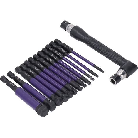 Jeu de 13 embouts hexagonaux à bille 1/4" en acier allié S2 pour tournevis et perceuse (1/5)