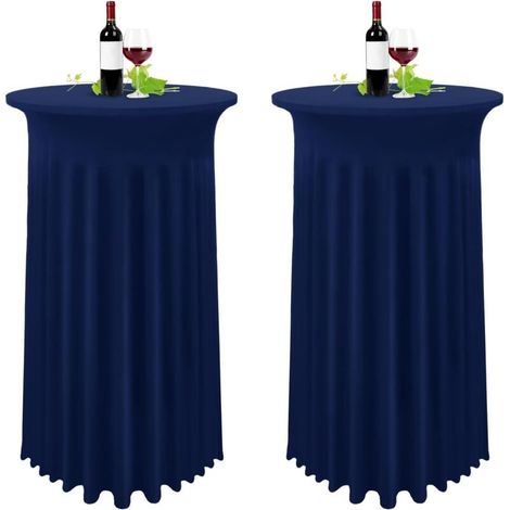 Set mit 2 dunkelblauen Stehtischdecken, 80 x 110 cm, marineblaue Tischdecke mit Faltenrock (1/4)