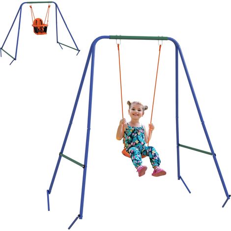 Balançoire de jardin 2 en 1 pour bébés et enfants de 6 mois à 8 ans, orange et bleue (1/5)