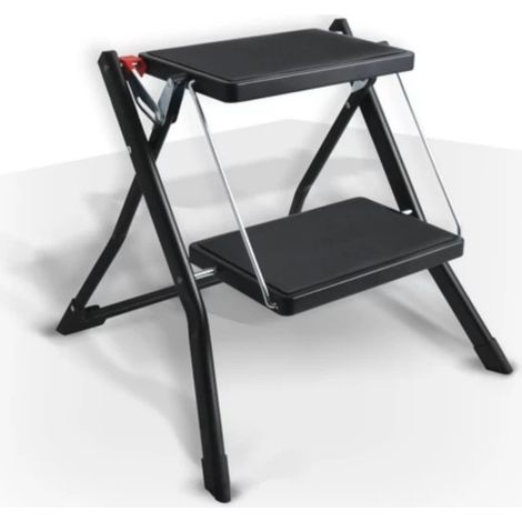 MSV – Marchepied 2 marches pliant – Acier léger anti-dérapant – Charge max 150kg – Dimensions 46x54,5x81cm – Noir mat (1/5)