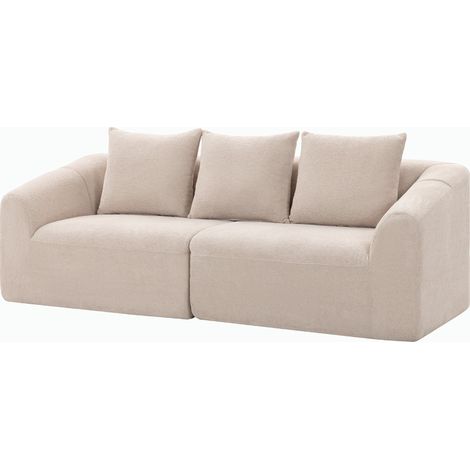 Canapé pliable beige pour salon places, nuage chenille sans structure, rembourrage ressorts épais, assise extra large, coussins, (1/5)