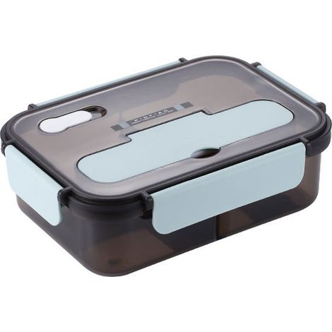 Boîte de repas individuel 2 compartiments, 1100 ml, grande capacité, bol de déjeuner pour étudiants, employés, famille, école et bureau, bleu (1/5)