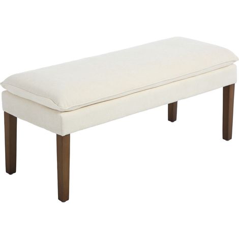Wahson Modern Ottoman Bench Upholstered End of Bed Bench Dining Bench with Wood Legs Window Seat for Bedroom Living Room Entryway, White