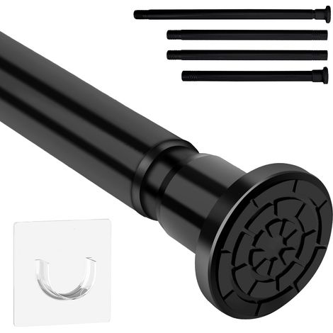 barre de douche sans foret porte tringle à rideau en acier inoxydable tringle à rideau rétractable, 71-165cm multifonction tringle à manteau tringle à nid de chat (Noir) (1/5)