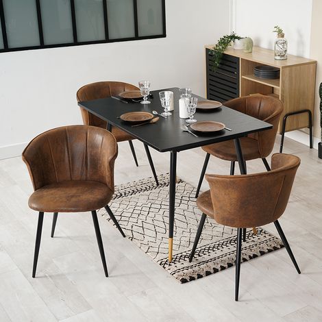 MEUBLES COSY Cet ensemble de salle à manger cinq pièces comprend une table à manger rétractable et quatre chaises en microfibre marron. (1/5)