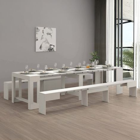 Dmora - Ensemble table et chaises Dadamoni, Composition polyvalente, Ensemble avec console et 2 bancs extensibles, 100% Made in Italy, 66x25h45 cm, Blanc (1/5)