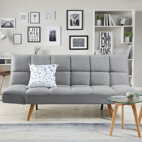 Divano Letto 2 Posti con Braccioli Apertura Clic Clac Imbottitura in Schiuma Grigio