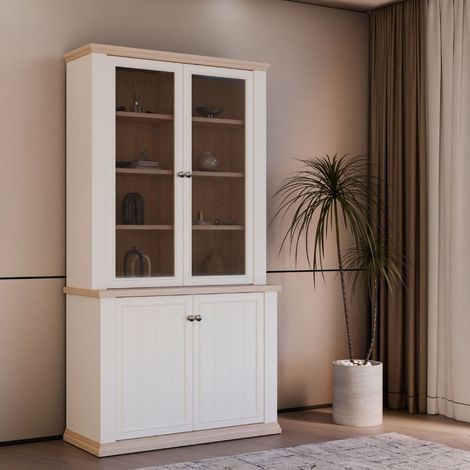 Vetrina Essenza 4 Ante Bianco e Rovere – Stile Classico Moderno (1/5)