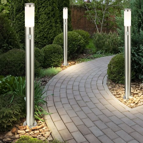 3x lampade da terra per esterni faretti da giardino in acciaio inox luci di parco rilevatori di movimento