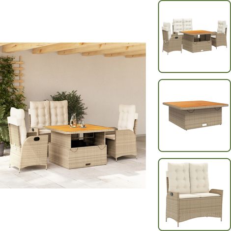 Table de jardin - vidaXL Ensemble à manger de jardin coussins 4 pcs beige résine tressée - Chaise inclinable (1/5)