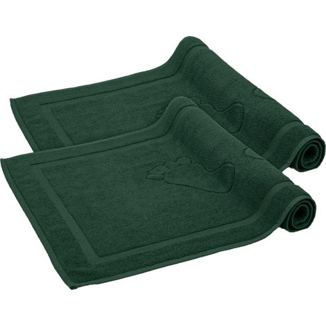 Komfortec Set di 2 tappetini da bagno in spugna, lavabili, 800 g/m² e 100% cotone, assorbenti e ad asciugatura rapida, 50 x 80 cm, colore: verde scuro (1/4)