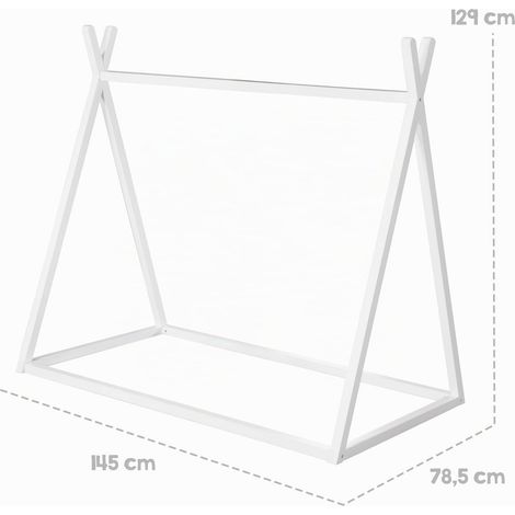 Tipi 70 x 140 cm pour Enfant en Bois Massif - Lit au Sol - Tente Indien - Cadre de Lit Cabane pour Fille et Garçon - Dès 12 Mois - Laqué Blanc