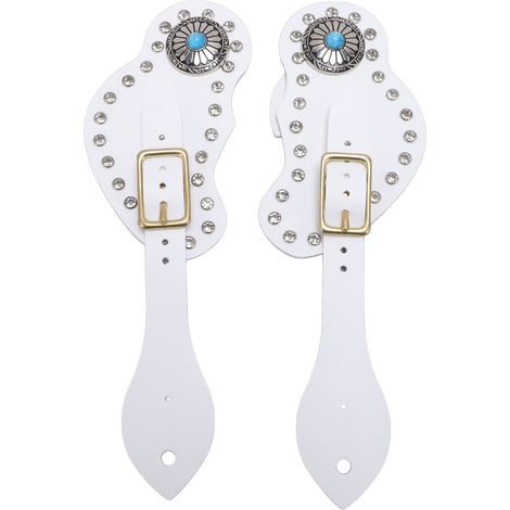 Ensemble de 2 sangles d'éperon en cuir artificiel, décorations en strass, support réglable pour cowboys blancs (1/5)