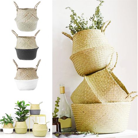 Panier de Rangement Pliable en Fibre Naturelle pour Jardin et Maison