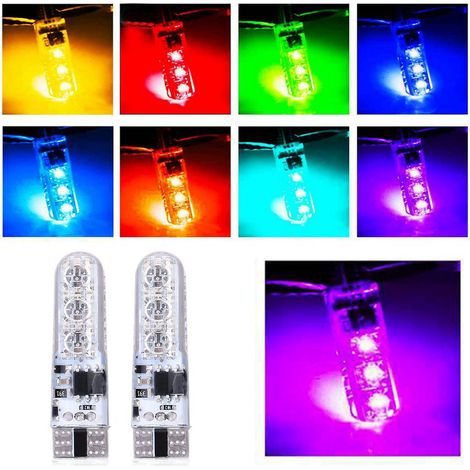Pack 4 Ampoules LED T10 SMD 5050 RGB Multicolore pour Voiture, Éclairage Intérieur Auto avec Télécommande (1/5)