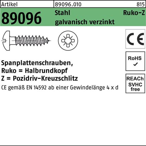 Spanplattenschraube R 89096 HAKO PZ 6x60-Z Stahl galv.verz. 200St. (1/2)