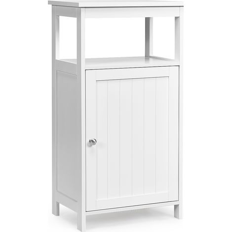 Armadio per bagno di legno con anta singola e mensola regolabile, Mobile multifunzionale 40x30x70cm Bianco (1/4)