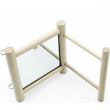 Percha para loros con espejo, accesorio para periquitos, madera natural [10 cm]