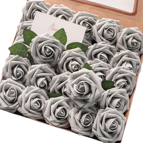 Roses Artificielles - Diamètre 8 cm - Tige 20 cm - En Mousse Souple - Pour Bouquets Mariage Décoration Fête - Lot de 25 (1/5)