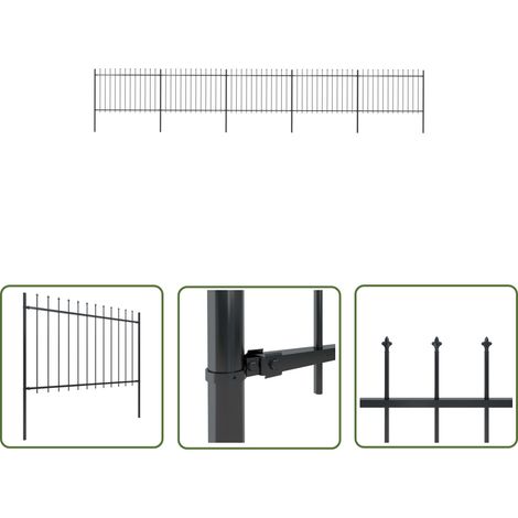 The Living Store Gartenzaun mit Speerspitzen Stahl 8,5 x 1,2 m Schwarz - Gartenzaun - Stahlezaunt - Metallzaun - Zaun Schwarz - Zierzaun (1/5)