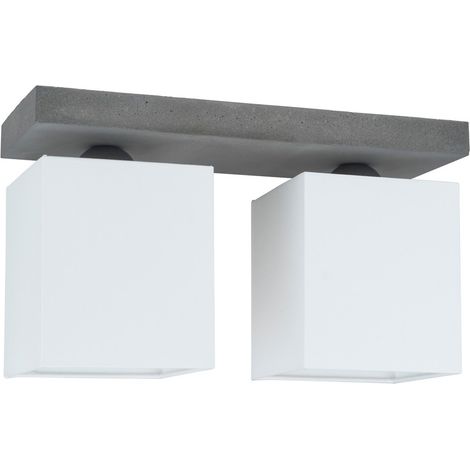 Plafonnier en Béton Gris Abat jours Blanc Cubique Plaque 2 Tête alignées GREAT (1/2)
