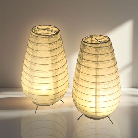 Papier Laterne - 2er Set - Weiß LED Deko Tischleuchte Laternen zum Hinstellen - 28 x 15 cm - Batteriebetrieben Deko
