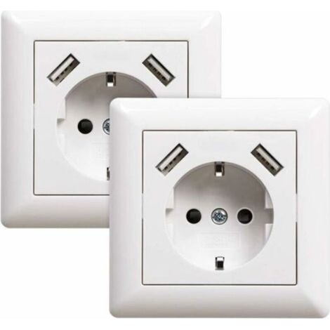 Prise murale encastrée 2P + USB – Système 55, blanc brillant, 2 prises électriques avec ports USB intégrés (1/4)