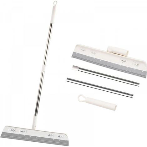 Grattoir à sol en silicone gris, grattoir à eau amovible, balai en mousse pour le nettoyage à l'eau, balai grattoir pour sol de douche et vitres avec manche télescopique en caoutchouc (1/5)