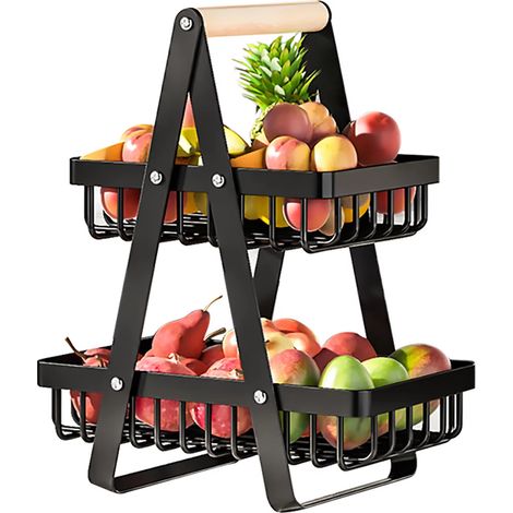 Panier à fruits 2 niveaux – Pour fruits, légumes, pain, collations – Amovible (1/5)
