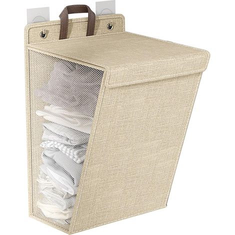 Faltbarer, wandmontierter Wäschekorb, große Größe, multifunktional, ideal für Schuhe, Socken und Handtücher (beige)