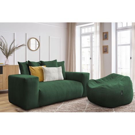 BOBOCHIC - Canapé droit fixe 2 places VOLTAIRE avec pouf Vert (1/5)